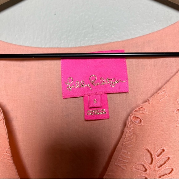 Lilly Pulitzer Women Dress Small Pink Eyelet Tassel Astara Peach Flamingo Palm - Picture 4 of 10